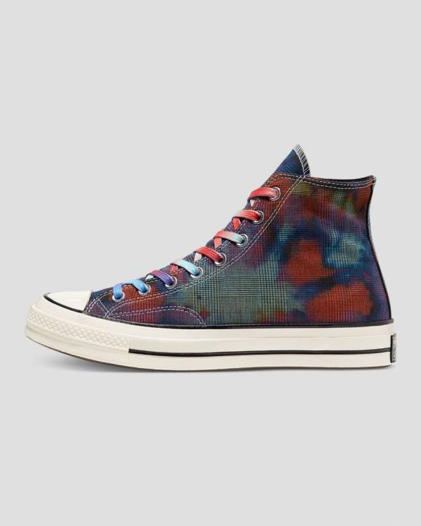 Trampki Wysokie Converse Chuck 70 Plaid Tie Dye Czarne | CV-149OXB