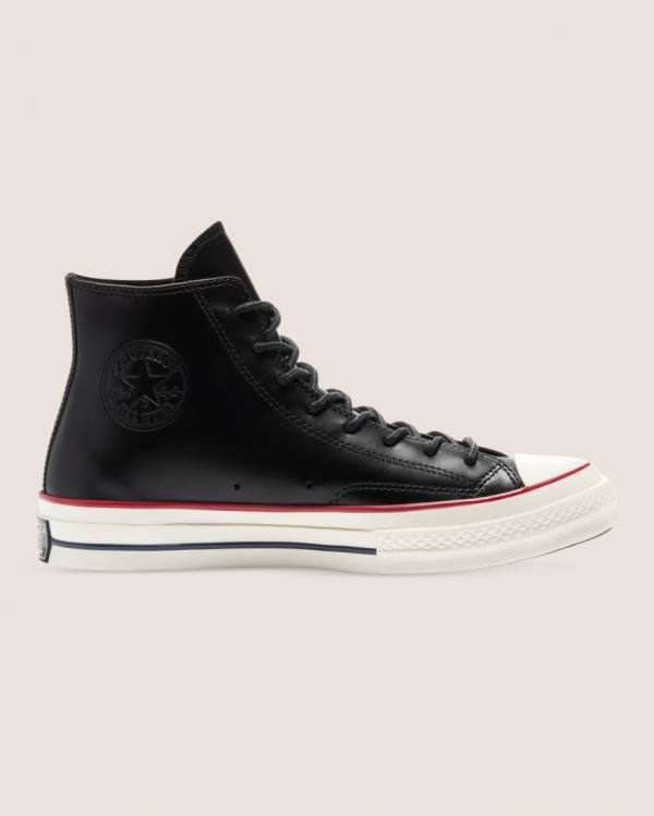 Trampki Wysokie Converse Chuck 70 Premium Skórzane Czarne | CV-187AZY