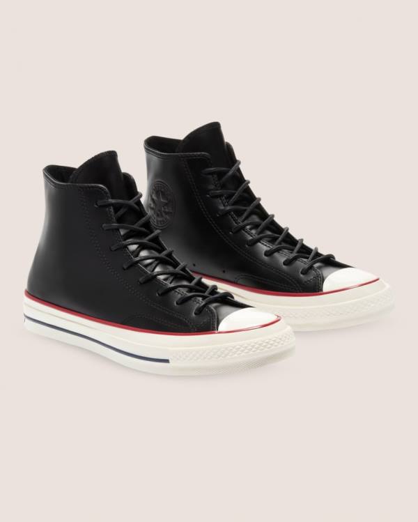 Trampki Wysokie Converse Chuck 70 Premium Skórzane Czarne | CV-187AZY