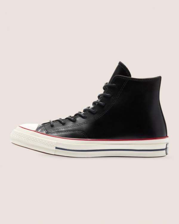 Trampki Wysokie Converse Chuck 70 Premium Skórzane Czarne | CV-278IXS