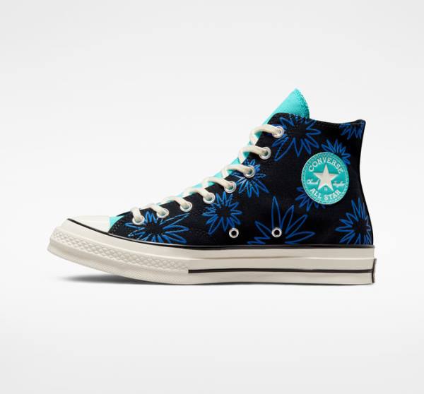 Trampki Wysokie Converse Chuck 70 Sunny Floral Czarne Turkusowe Królewski Niebieski | CV-206TFR