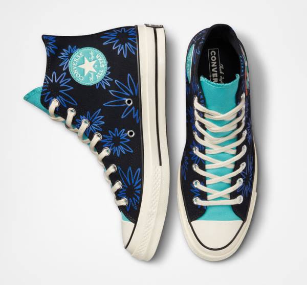 Trampki Wysokie Converse Chuck 70 Sunny Floral Czarne Turkusowe Królewski Niebieski | CV-206TFR