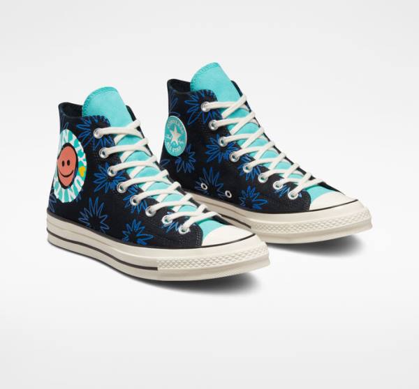 Trampki Wysokie Converse Chuck 70 Sunny Floral Czarne Turkusowe Królewski Niebieski | CV-206TFR