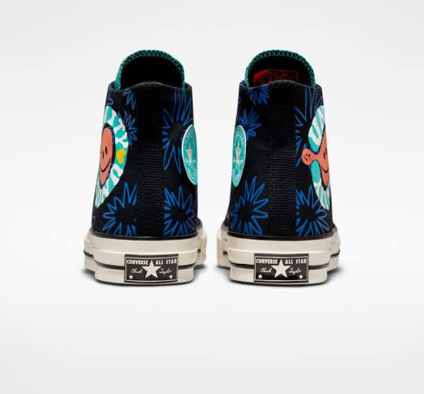 Trampki Wysokie Converse Chuck 70 Sunny Floral Czarne Turkusowe Królewski Niebieski | CV-206TFR