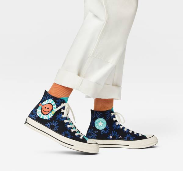 Trampki Wysokie Converse Chuck 70 Sunny Floral Czarne Turkusowe Królewski Niebieski | CV-206TFR