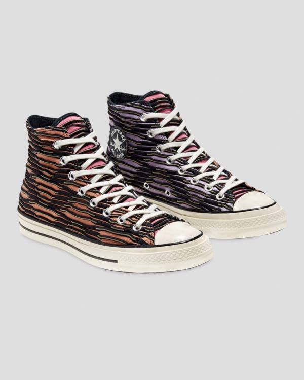 Trampki Wysokie Converse Chuck 70 Wavy Knit Pomarańczowe Czarne Fioletowe | CV-546KVZ