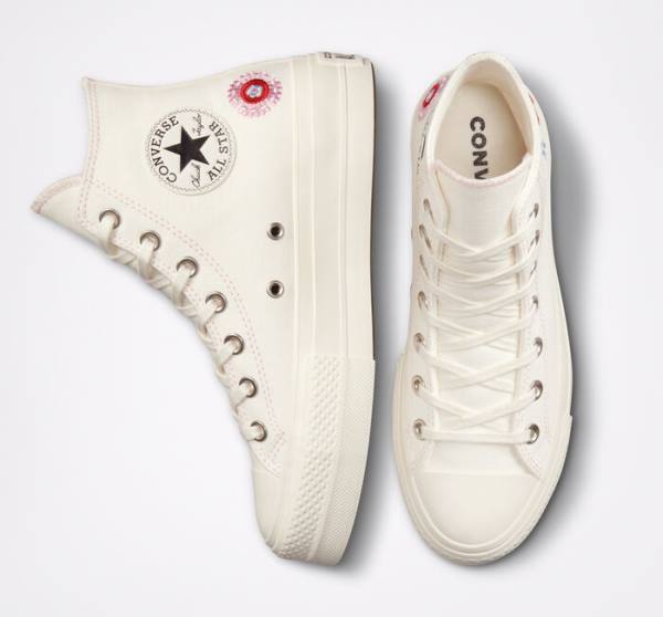 Trampki Wysokie Converse Chuck Taylor All Star Lift Platformie Floral Embroidery Czarne Różowe | CV-017ZIT