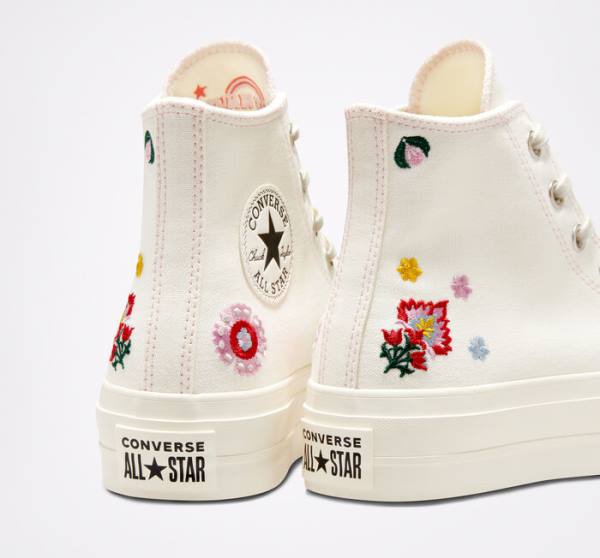 Trampki Wysokie Converse Chuck Taylor All Star Lift Platformie Floral Embroidery Czarne Różowe | CV-017ZIT