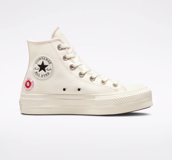 Trampki Wysokie Converse Chuck Taylor All Star Lift Platformie Floral Embroidery Czarne Różowe | CV-017ZIT