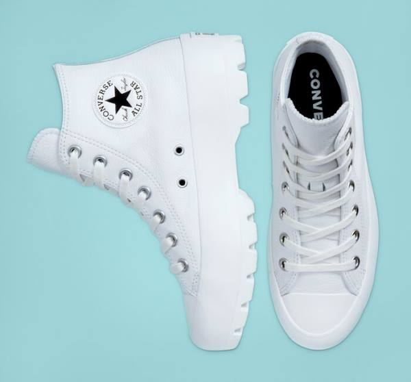 Trampki Wysokie Converse Chuck Taylor All Star Lugged Skórzane Białe Czarne Białe | CV-072ZJL