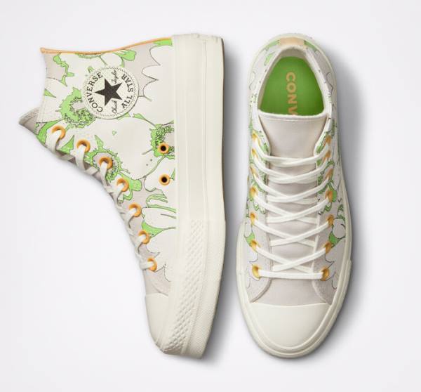 Trampki Wysokie Converse Chuck Taylor All Star Lift Platformie Crafted Florals Brązowe Głęboka Zielone | CV-109SEZ