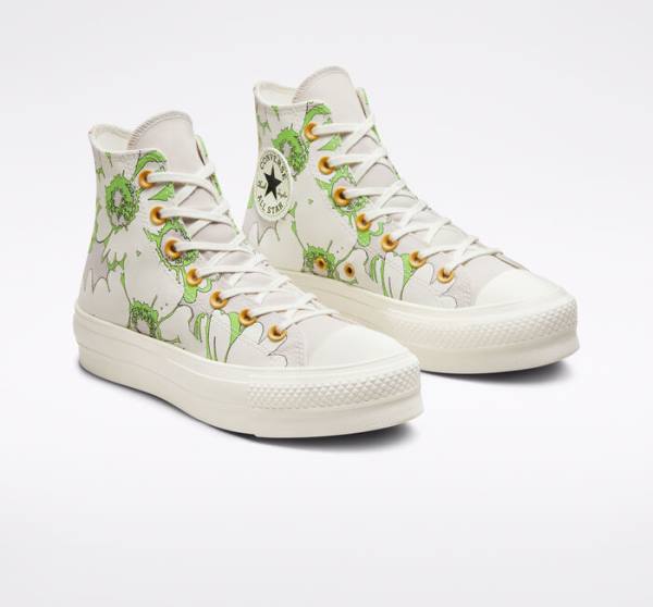 Trampki Wysokie Converse Chuck Taylor All Star Lift Platformie Crafted Florals Brązowe Głęboka Zielone | CV-109SEZ