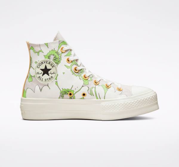 Trampki Wysokie Converse Chuck Taylor All Star Lift Platformie Crafted Florals Brązowe Głęboka Zielone | CV-109SEZ