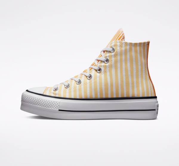 Trampki Wysokie Converse Chuck Taylor All Star Lift Platformie Stripes Białe Mango Jasny Żółte | CV-132JAZ