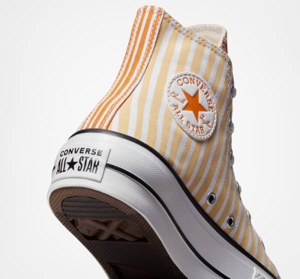 Trampki Wysokie Converse Chuck Taylor All Star Lift Platformie Stripes Białe Mango Jasny Żółte | CV-132JAZ