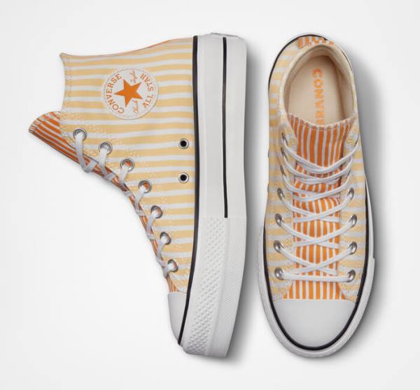 Trampki Wysokie Converse Chuck Taylor All Star Lift Platformie Stripes Białe Mango Jasny Żółte | CV-132JAZ