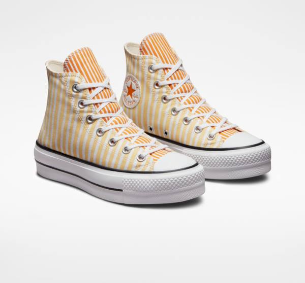 Trampki Wysokie Converse Chuck Taylor All Star Lift Platformie Stripes Białe Mango Jasny Żółte | CV-132JAZ