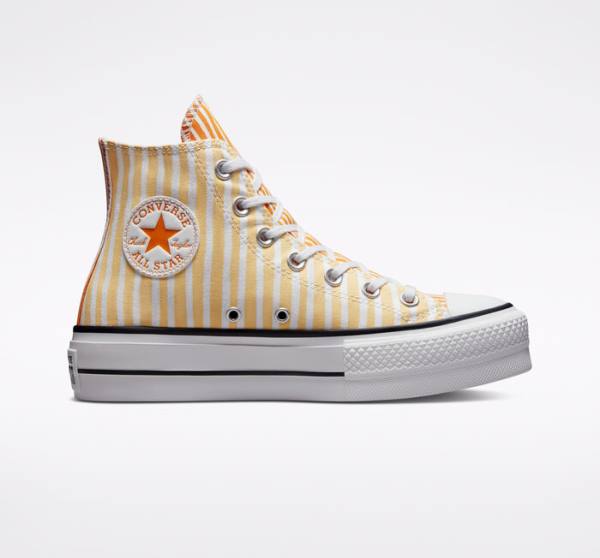 Trampki Wysokie Converse Chuck Taylor All Star Lift Platformie Stripes Białe Mango Jasny Żółte | CV-132JAZ