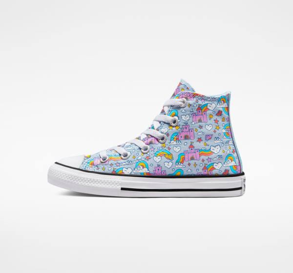 Trampki Wysokie Converse Chuck Taylor All Star Rainbow Castles Niebieskie Różowe | CV-147OTK