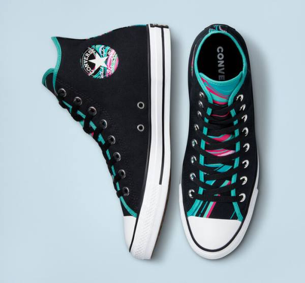 Trampki Wysokie Converse Chuck Taylor All Star Marbled Czarne Kolorowe Białe | CV-157QKF