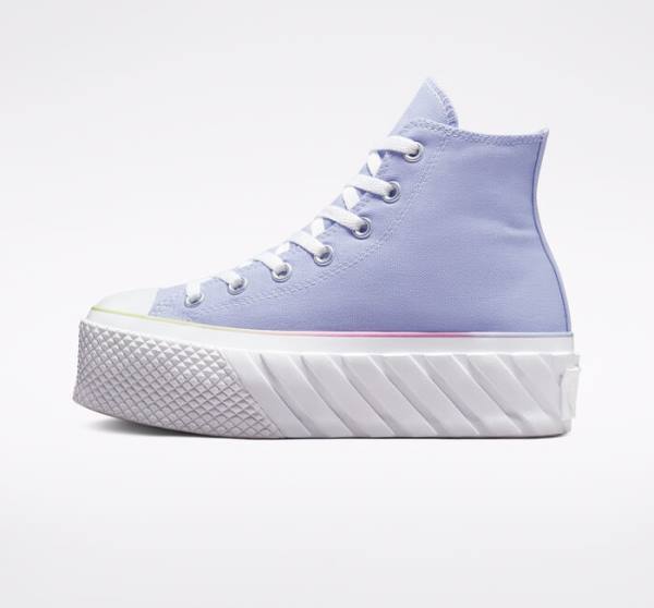 Trampki Wysokie Converse Chuck Taylor All Star 2X Lift Platformie Pastel Gradient Niebieskie Białe | CV-216BPU