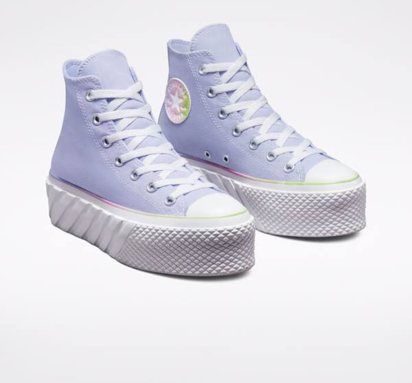 Trampki Wysokie Converse Chuck Taylor All Star 2X Lift Platformie Pastel Gradient Niebieskie Białe | CV-216BPU