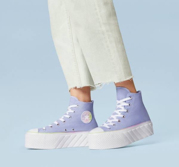 Trampki Wysokie Converse Chuck Taylor All Star 2X Lift Platformie Pastel Gradient Niebieskie Białe | CV-216BPU