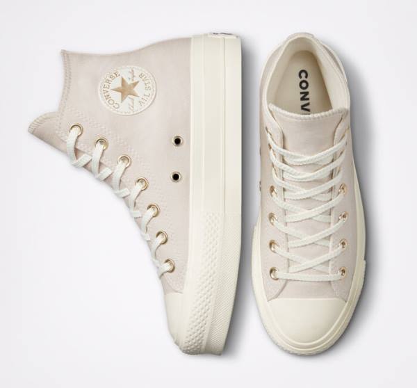 Trampki Wysokie Converse Chuck Taylor All Star Lift Platformie Golden Elements Brązowe Głęboka Złote | CV-241ARE