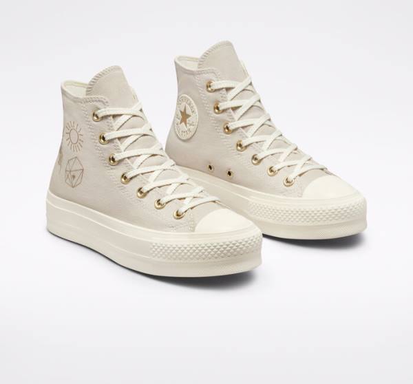 Trampki Wysokie Converse Chuck Taylor All Star Lift Platformie Golden Elements Brązowe Głęboka Złote | CV-241ARE