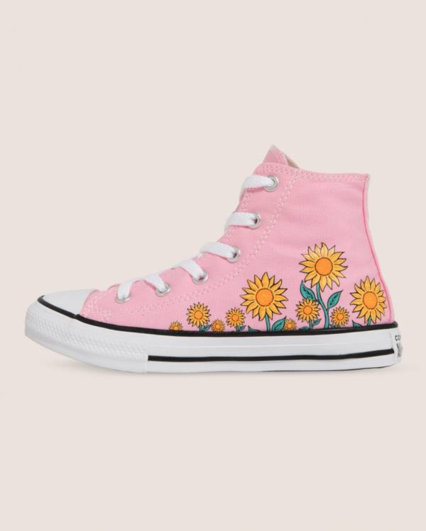 Trampki Wysokie Converse Chuck Taylor All Star Sunflower Print Różowe | CV-249JKX