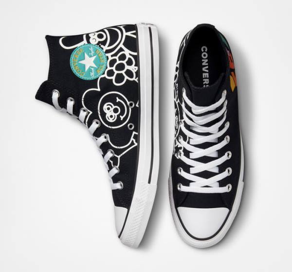 Trampki Wysokie Converse Chuck Taylor All Star Floral Czarne Białe Głęboka | CV-278GTF