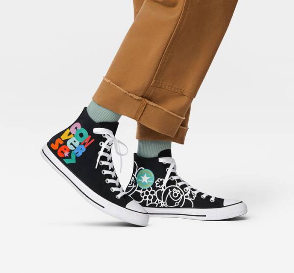 Trampki Wysokie Converse Chuck Taylor All Star Floral Czarne Białe Głęboka | CV-278GTF