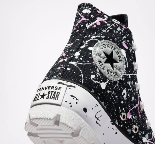 Trampki Wysokie Converse Chuck Taylor All Star Lugged Paint Splatter Czarne Szare Różowe | CV-310DKY