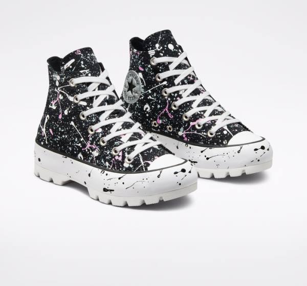 Trampki Wysokie Converse Chuck Taylor All Star Lugged Paint Splatter Czarne Szare Różowe | CV-310DKY