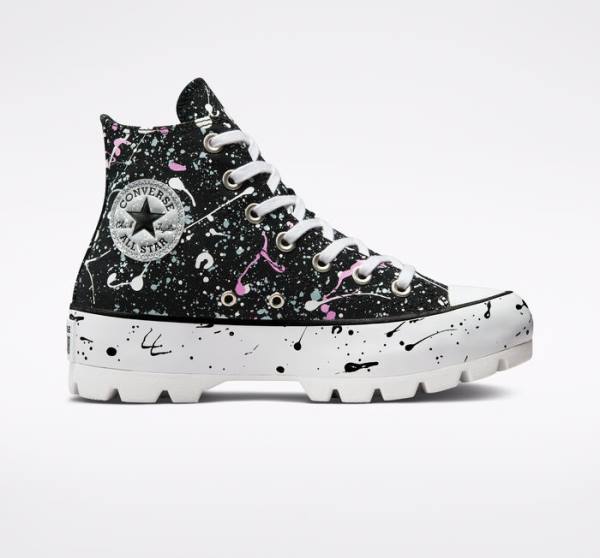 Trampki Wysokie Converse Chuck Taylor All Star Lugged Paint Splatter Czarne Szare Różowe | CV-310DKY