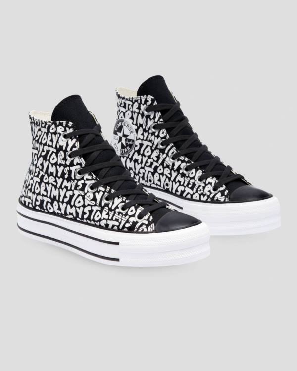 Trampki Wysokie Converse Chuck Taylor All Star My Story Double Stacked Lift Czarne | CV-319OMC