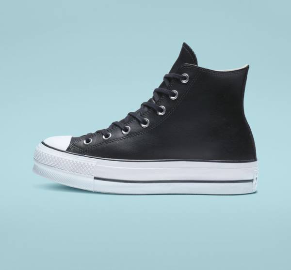 Trampki Wysokie Converse Chuck Taylor All Star Platformie Clean Skórzane Czarne Białe | CV-347MUN