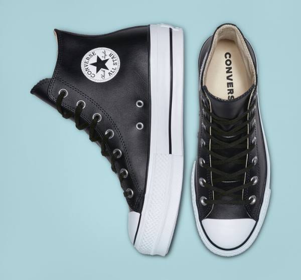 Trampki Wysokie Converse Chuck Taylor All Star Platformie Clean Skórzane Czarne Białe | CV-347MUN