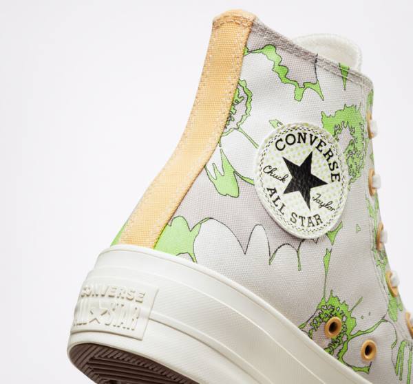 Trampki Wysokie Converse Chuck Taylor All Star Lift Platformie Crafted Florals Brązowe Głęboka Zielone | CV-398BAQ