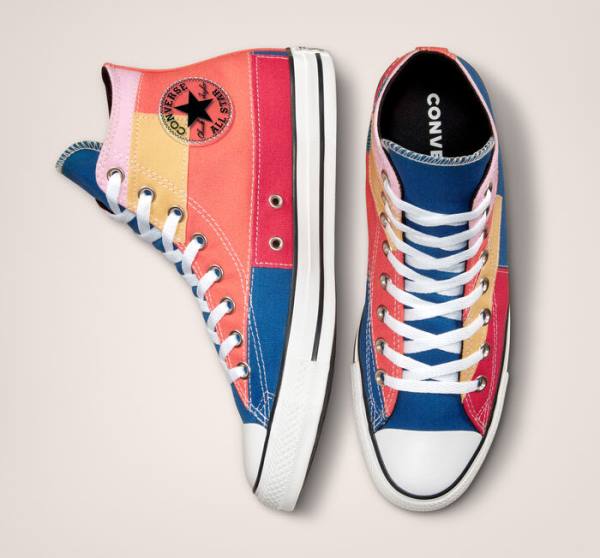 Trampki Wysokie Converse Chuck Taylor All Star Patchwork Niebieskie Różowe | CV-452YVN