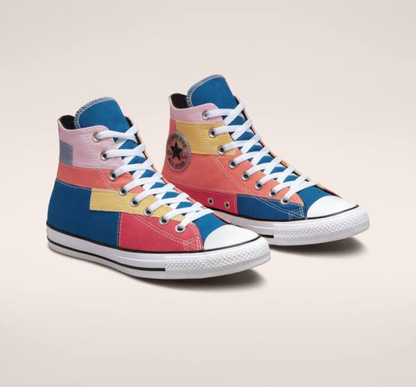 Trampki Wysokie Converse Chuck Taylor All Star Patchwork Niebieskie Różowe | CV-452YVN