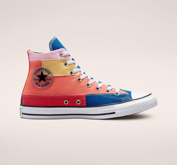 Trampki Wysokie Converse Chuck Taylor All Star Patchwork Niebieskie Różowe | CV-452YVN