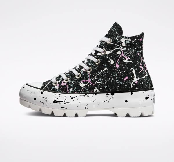 Trampki Wysokie Converse Chuck Taylor All Star Lugged Paint Splatter Czarne Szare Różowe | CV-491VNS