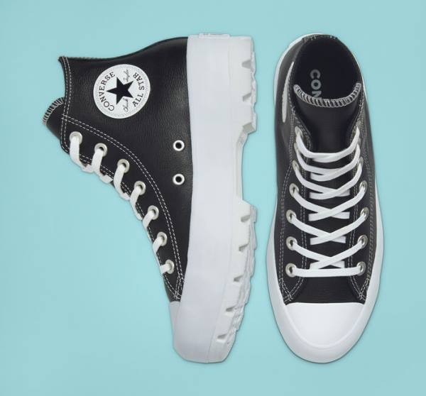 Trampki Wysokie Converse Chuck Taylor All Star Lugged Skórzane Czarne Białe | CV-517CJN