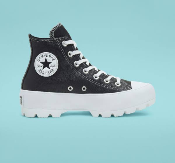 Trampki Wysokie Converse Chuck Taylor All Star Lugged Skórzane Czarne Białe | CV-517CJN