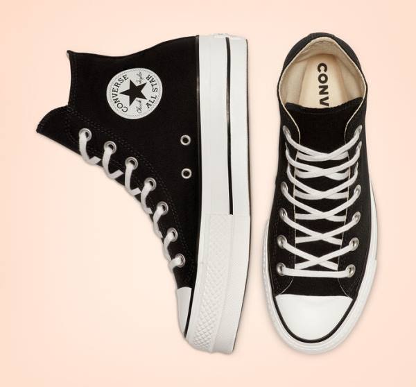 Trampki Wysokie Converse Chuck Taylor All Star Lift Platformie Płócienne Czarne Białe | CV-589NRU