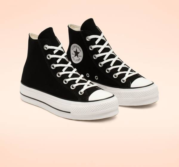 Trampki Wysokie Converse Chuck Taylor All Star Lift Platformie Płócienne Czarne Białe | CV-589NRU