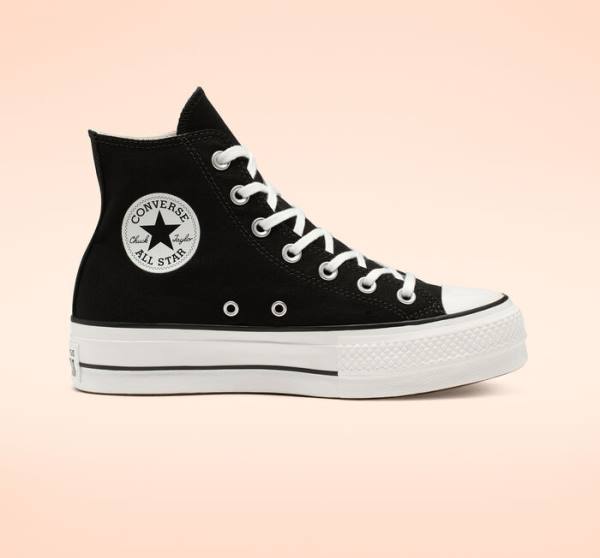 Trampki Wysokie Converse Chuck Taylor All Star Lift Platformie Płócienne Czarne Białe | CV-589NRU