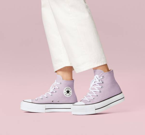 Trampki Wysokie Converse Chuck Taylor All Star Lift Platformie Seasonal Color Białe Czarne | CV-592ARN