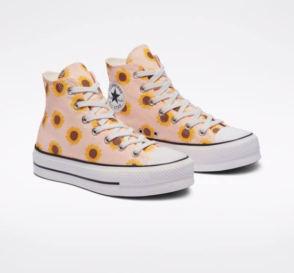 Trampki Wysokie Converse Chuck Taylor All Star Lift Platformie Summer Spirit Czerwone Białe | CV-631KHU